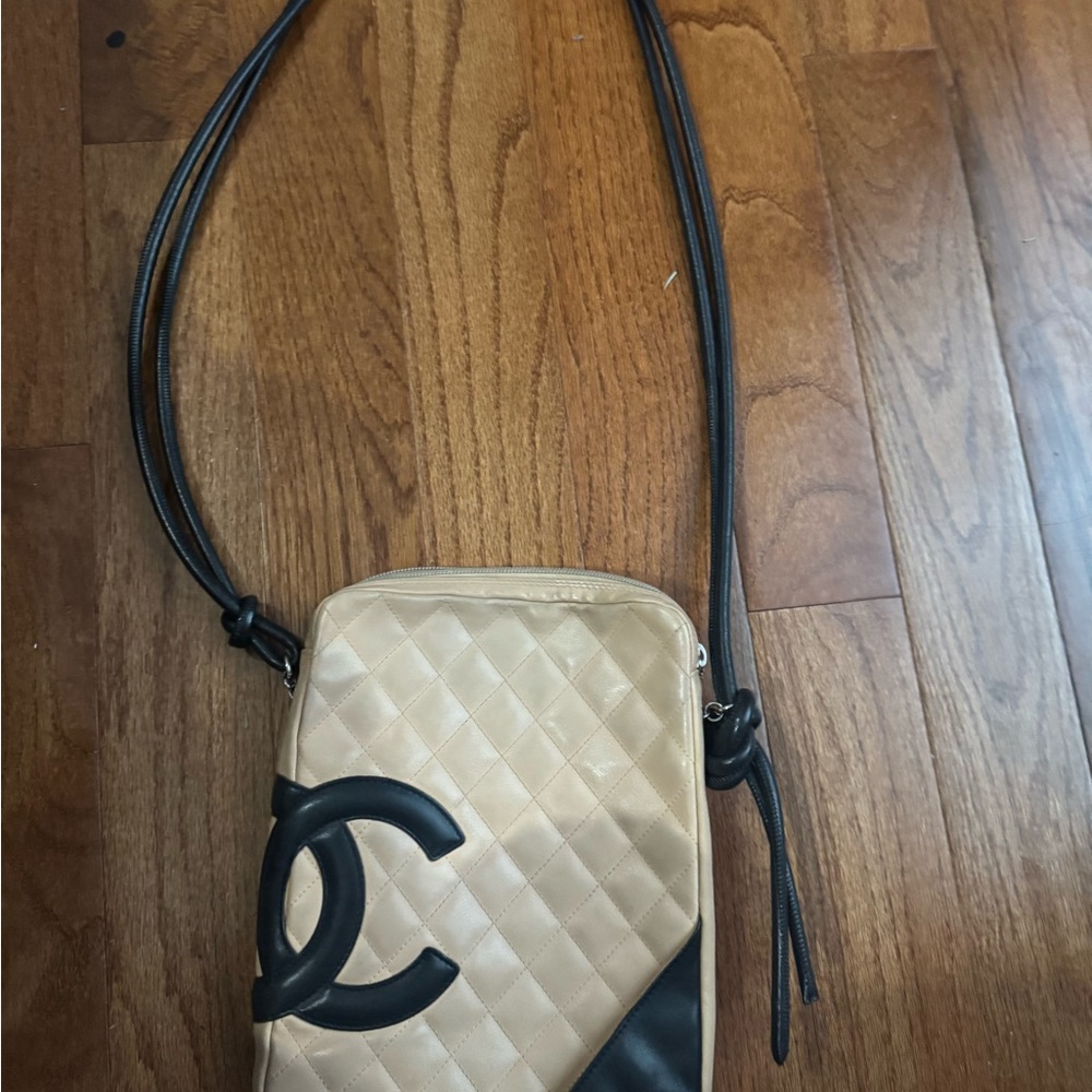 Chanel Cream and Black Quilted Crossbody Bag